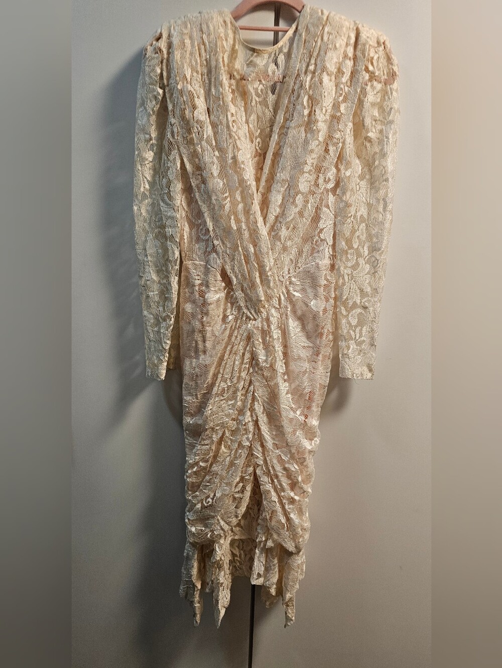Lace Ruched Wrap Wedding Dress - Cream